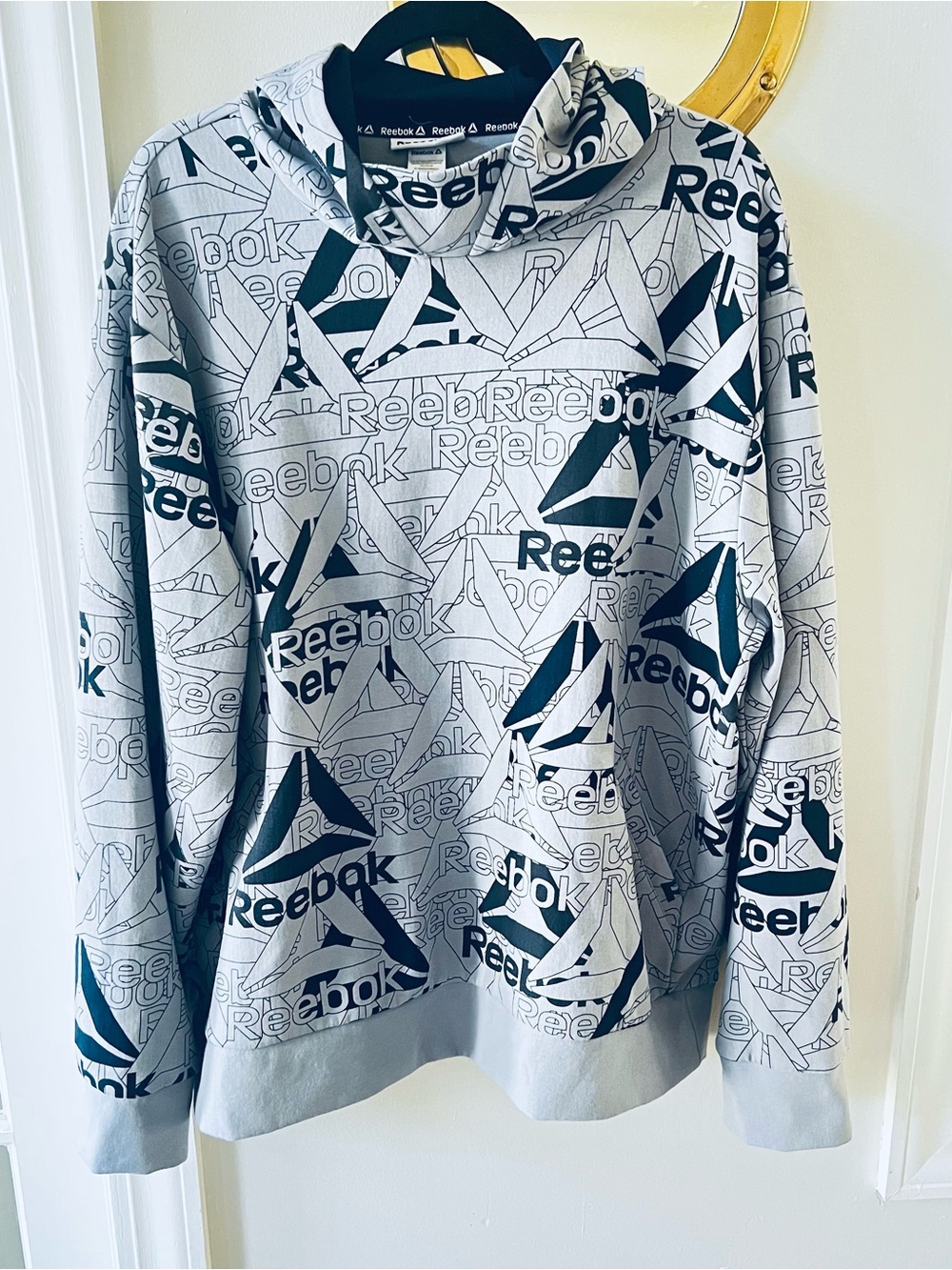 Reebok Men’s Gray Logo All-Over Print Hoodie